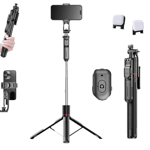 Gimbal Stabilizer - Master Every Move,2-in-1 Tripod & Selfie Stick, with 360° Anti-Shake & Bluetooth Remote, Portable 3-Axis Camera Stabilizer, for iPhone/Camera/Smartphone (Model B with Light)