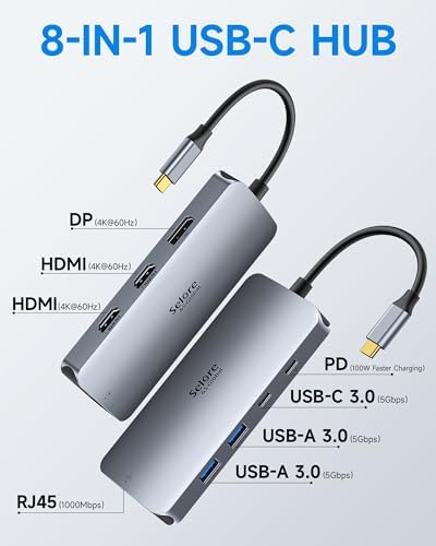 USB C Docking Station Dual Monitor, Selore Docking Station 3 Monitors Triple 4K Display with 2 HDMI, DisplayPort, 1Gbps Ethernet, 100W PD Charging, USB 3.0 Ports Adapter for Dell, HP, Lenovo,etc - 1