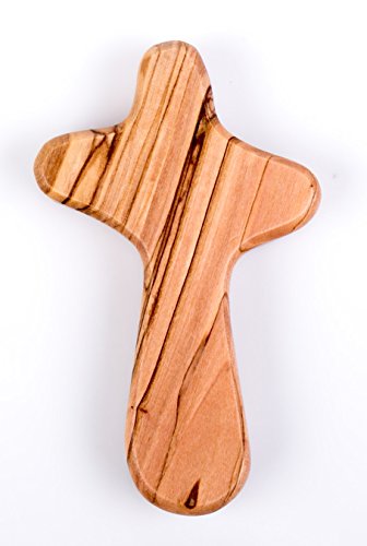 Cruz de madera de olivo artesanal de Belén para rezar y meditación sacra