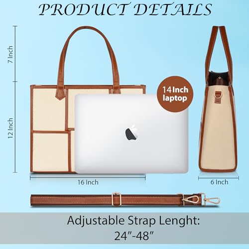 Image of Womanix Canvas Laptop Bag, 14 inch Laptop Bag, Work Shoulder Bag, Casual Briefcase, Handbag for Travel, Office, College With Long Adjustable Strap