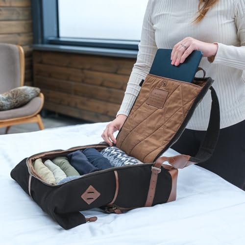 DRAKENSBERG Rolltop plecak "Arthur" z płótna i skóry z kieszenią na laptopa – praktyczna kieszeń na sprzęt i gadżety, 20-30 l, czarny