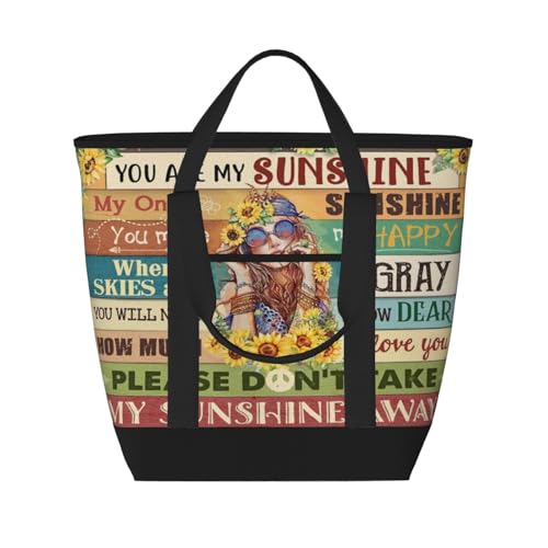 Hippie Sunflower You Are My Sunshine Premium Insulated Tote Bag – Heavy-Duty Handles, Perfect For Supermarket Trips, Picnics & Daily Commute