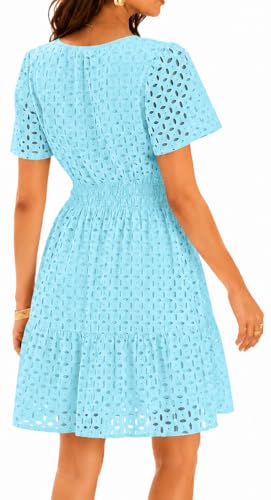 Image of INR Dress for Women Elastic Waist Hollow Out Embroidered A Line Casual Fashion Skirt Beach and Prom Cocktail Party Dresses