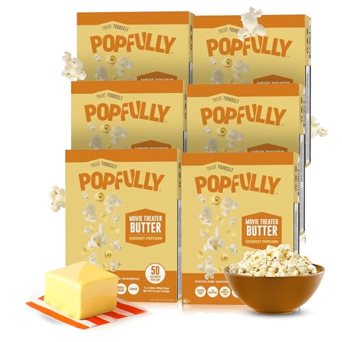 POPFULLY Movie Theatre Butter Popcorn Fully Pops, Sharing Bags, Buttery Flavor, Big Pop, Micro Popcorn Bags, 18-Pack