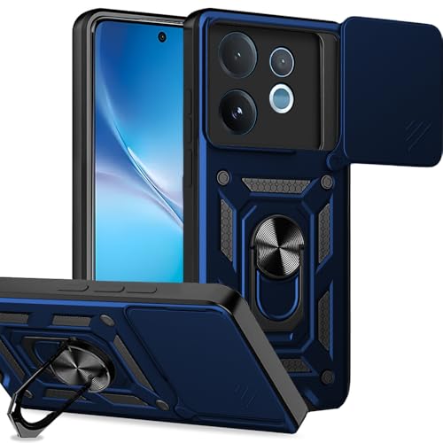 AESTMO Tough Armor Vivo V60 / V60e / T4 Pro 5G Bumper Back Case Cover | Ring Holder & Sliding Camera Shield Cover | 360 Degree Protection Back Case Cover for Vivo V60 / V60e / T4 Pro 5G (Blue)