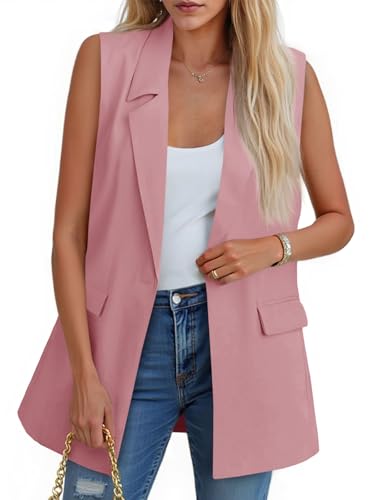 Blazer sans manches ouvert à poches gilet de mi-saison fluide femme