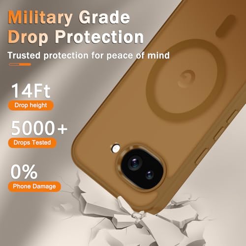 Image of for Google Pixel 10a Case, Matte Magnetic Phone Cover [with 1 Screen Protector] [Support for MagSafe] [Shockproof Military Grade Protection] Translucent Frosted Back, Brown