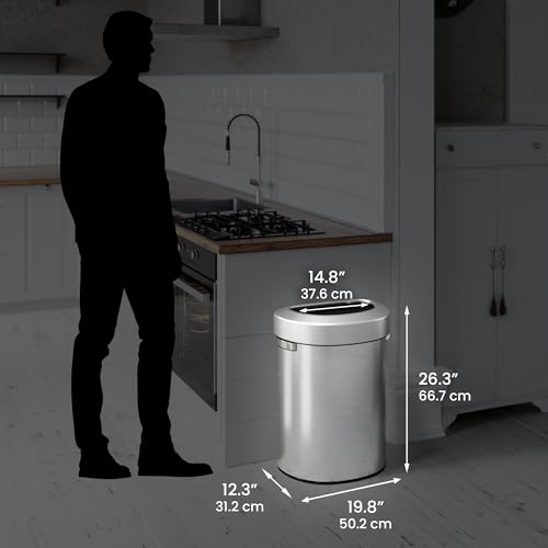 Image of iTouchless 18 Gallon Stainless Steel Semi-Round Open Top Trash Can and Recycle Bin, 68 Liter, Slim and Space-Saving Design for Home, Office, Kitchen, Restaurant, Restroom, Large Capacity