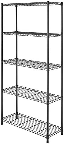 Whitmor Black Supreme 5 Tier Adjustable Shelves and Leveling Feet, 14" x 36" x 72"