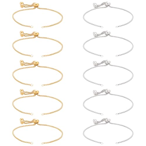 UNICRAFTALE 10Pcs 2 Colors Adjustable Slider Bracelet Stainless Steel Bracelet Chain Slider Extender Chains Link Chain with Stopper Bead Bracelet Snake Chains Supplies for DIY Craft 20cm Long