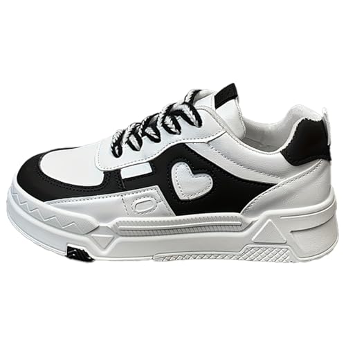 Y2K Shoes for Women Trendy Low Top Color Block Platform Chunky Sneakers for Women with Heart Love Walking Trainers