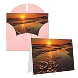 SDTYKHJ Grußkarte mit Umschlägen, 10,2 x 15,2 cm, Blanko-Notizkarten, orangefarbener Sonnenaufgang, Strand, Geburtstagskarte, lustige Postkarten für Geburtstag, Hochzeit, Einladungen