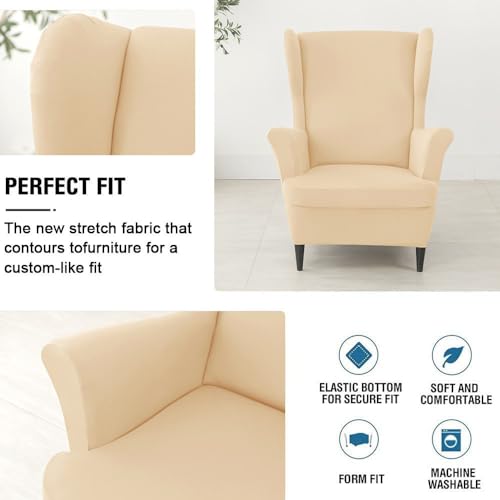 Funda elástica para sillón orejero con otomana que renueva y protege muebles de spandex 3
