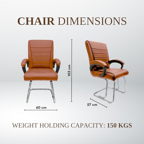 Image of activa Executive Office Visitor Chair | Ergonomic Relax Chair for Study, Home, Reception| Comfortable Cushioned Seat Back, Double Pipe Frame with Arm Rest Guest Seating (2, Brown, Regal)