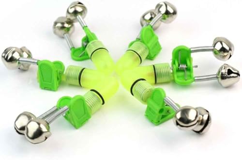 Fishing Rod Tip Bite Alert Alarm, Twin Bells with Night LED Light Lamp Fishing Bite, Green Indicators Hunting and Fishing, Fishing Accessories