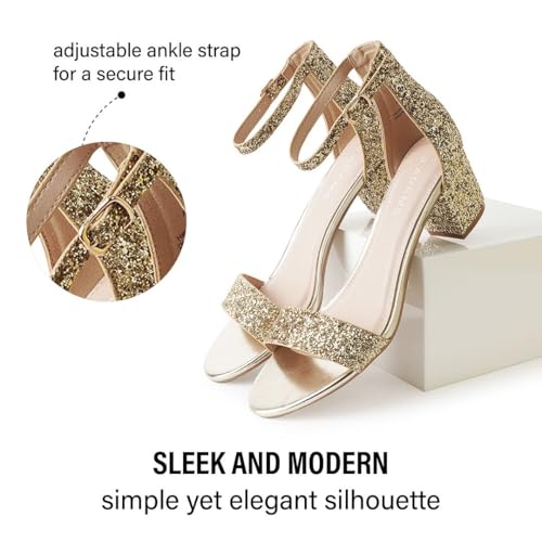 Image of J. Adams Daisy Heeled Sandals - Ankle Strap Low Block, Open Toe Dress Pumps, Chunky Heels - Dressy Shoes for Women - Bridal, Wedding, Summer Sandals