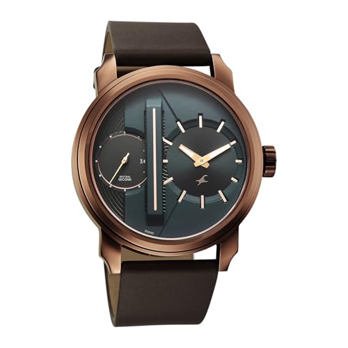 Image of Fastrack Pulse IV with Dark Green Dial Brown Leather Strap Watch for Men - 3341QL01