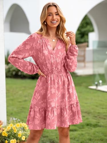 Image of BerryGo Womens Long Sleeve Mini Dress Casual A Line Flowy Loose Vacation Party Babydoll Fall Short Dresses with Pocket
