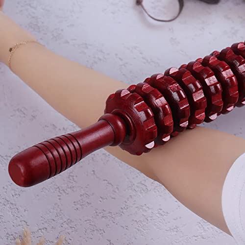 Wood Massager Roller Wooden Body Massage Tool Manual Roller For Full Body Muscle Pain Relief (9 Roller, Red) #TOP4