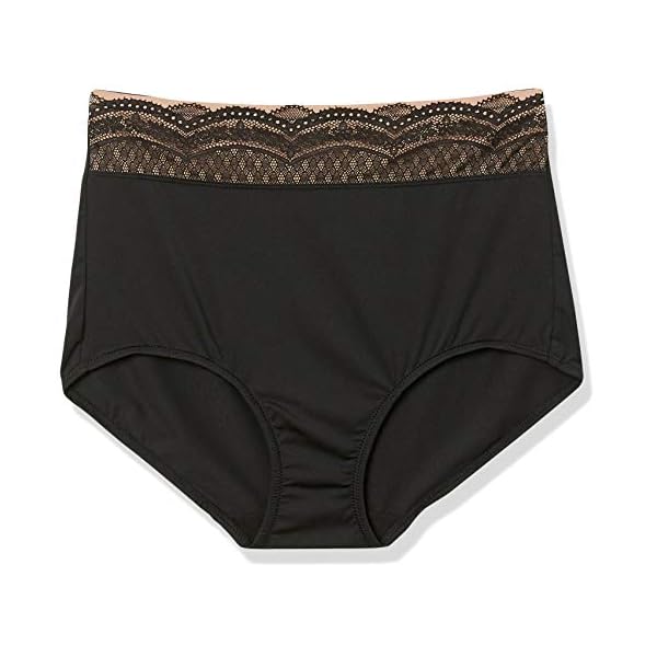 Warners-Womens-No-Pinching-No-Problem-Microfiber-with-Lace-Brief-Panty Warner's womens No Pinching No Problems Dig-free Comfort Waist With Lace Microfiber Rs7401p Briefs, Rich Black, Large US