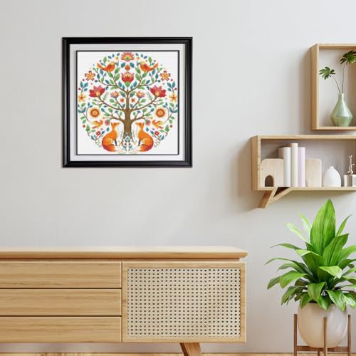 Image of FREEBLOSS 11CT Cross Stitch Kits Tree of Animals Pattern Stamped Cross Stitch Wall Painting Craft Kit Full Range of Embroidery Starter Kits for Adult Beginners with Instruction 17.7 x 17.7