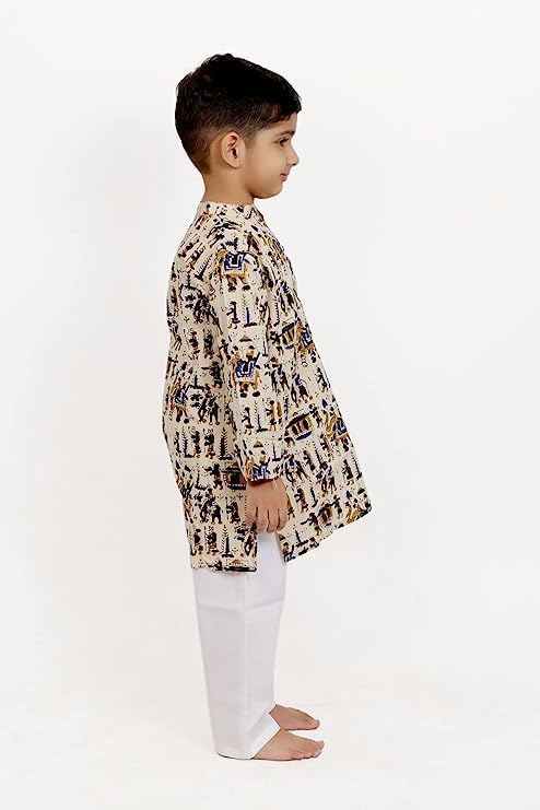 Image of Baby Boys Ethnic Wear | Handloom Cotton Kurta Pajama Set for Festivals | Comfortable & Stylish Traditional Kids Kurta Pyjama Set