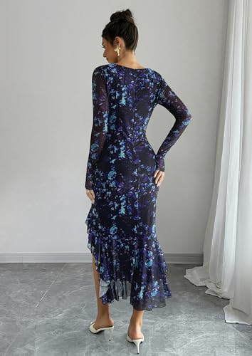 ECOWISH Women's Ruched Bodycon Maxi Dress 2025 Long Sleeve Ruffle Hem Mermaid Dress Formal Cocktail Wedding Party Dresses4