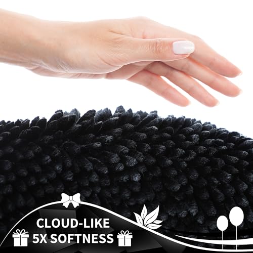 Image of Yimobra Toilet Rugs U Shaped Washable, Extra Thick Soft Absorbent Chenille Contour Bathroom Rugs for Toilet 24x20 Inch, Quick Dry Non Slip Toilet Mat for Bath Floor, Black