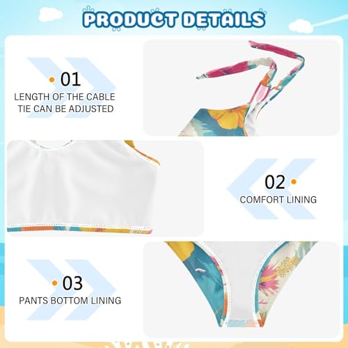 KLL Sketched Flower Print Bright Colors Girls' Two Piece Bikini Sets Quick-Dry Swimsuit Swimwear Adjustable Strap4