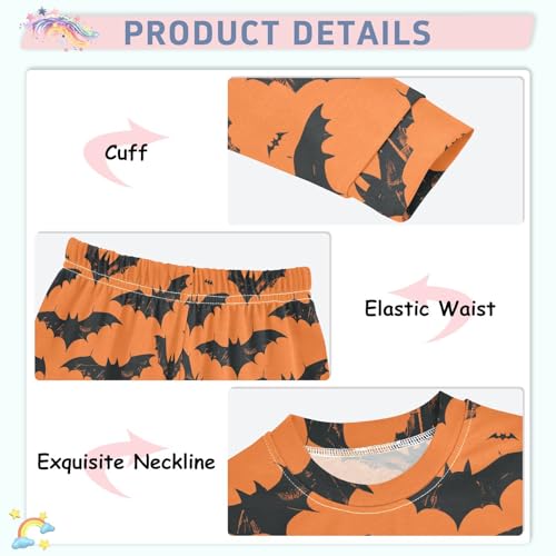 Fustylead Halloween Flying Bats Black Silhouette Cotton Pajamas Long Sleeve Sleepwear Lounge Set4