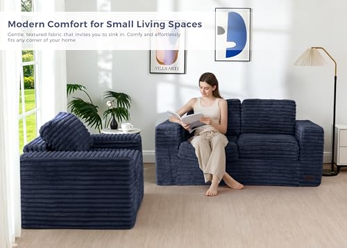 Image of MAXYOYO Bean Bag Chair with Pillows, Floor Sofa with Armrests and Support, Plush Foam Filled Lounge Chair for Adults, Cozy Bean Bag Couch for Living Room, Bedroom, Apartment, Navy
