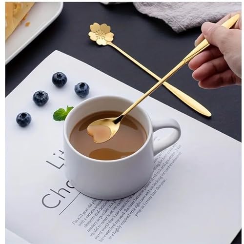 Image of Gold Tone Dessert Spoon Set with Decorative Flower and Heart Shaped Spoon Heads (Pack of 24)
