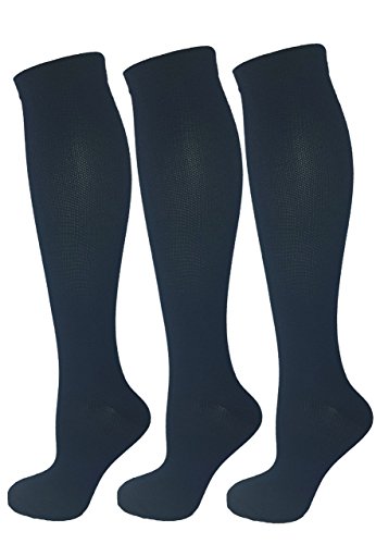 3 Pair Navy Blue Small/Medium Ladies Compression Socks, Moderate/Medium Compression 15-20 mmHg. Therapeutic, Occupational, Travel & Flight Knee-High Socks.