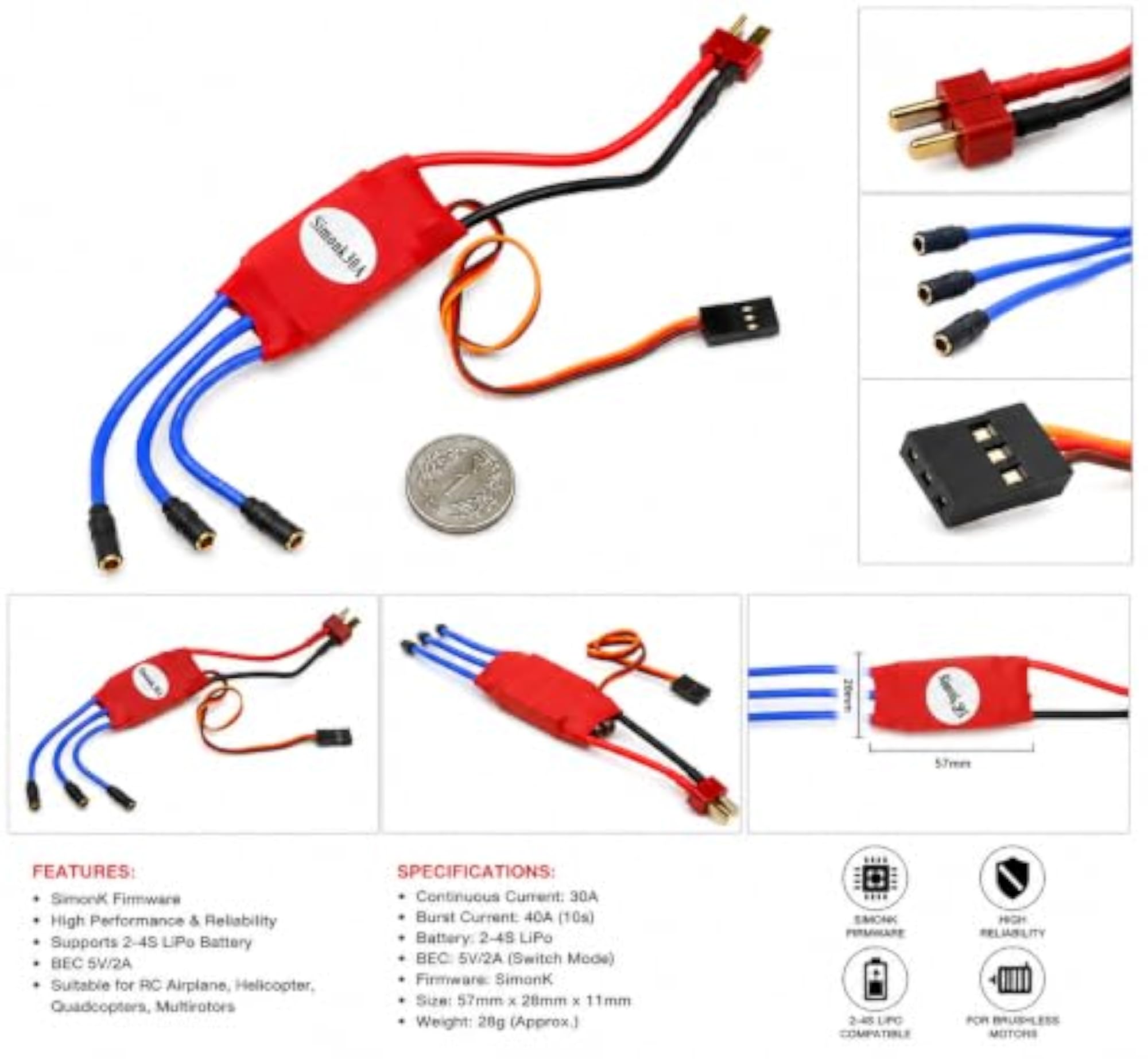 SimonK 30A Brushless ESC for RC Airplane