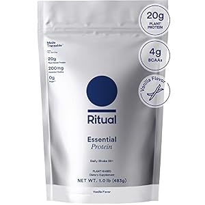 Ritual 50+ Vegan Protein Powder with BCAA: 20g Organic Pea Protein from Regenerative Farms in USA, Plant Based, Hand-Crafted Vanilla, 3rd Party Tested, Gluten-Free, Dairy-Free, Non-GMO, 1 Lbs