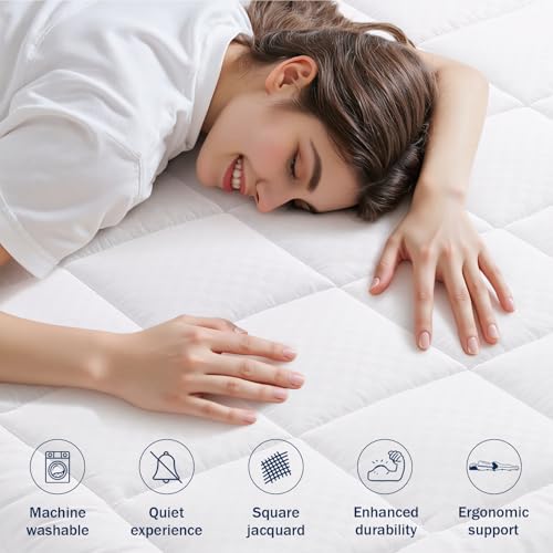 OLANLY Queen Quilted Fitted Mattress Pad – Soft Pillow Top Mattress Topper, Down Alternative Fill, Cooling Comfort Breathable Mattress Cover, Machine Washable Deep Pocket Mattress Protector, White - Image 3