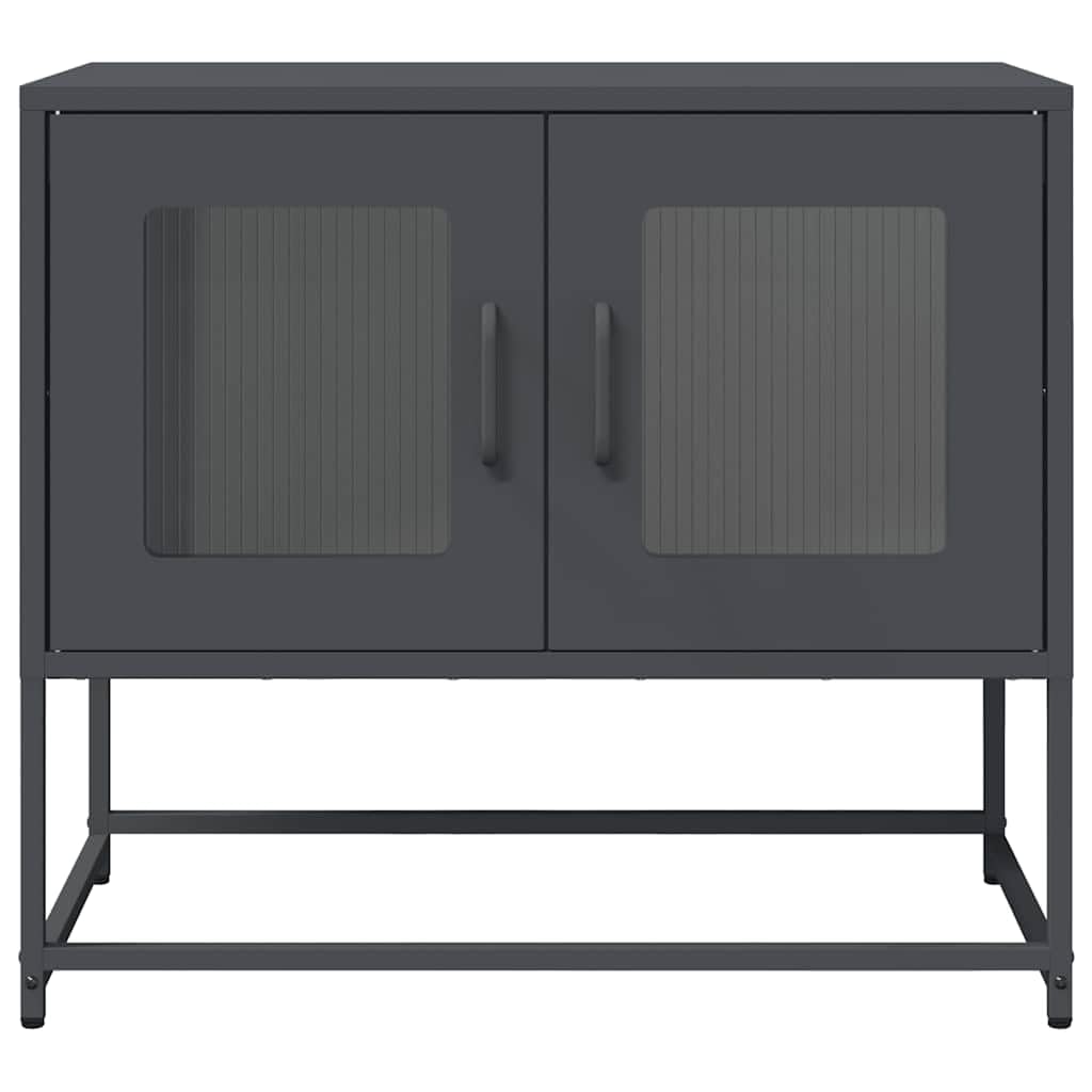 Mobile TV antracite in acciaio laminato a freddo, 68 x 39 x 60,5 cm, con vano portaoggetti, maniglie e piedini in metallo, per soggiorno, camera da letto, gaming e home theatre