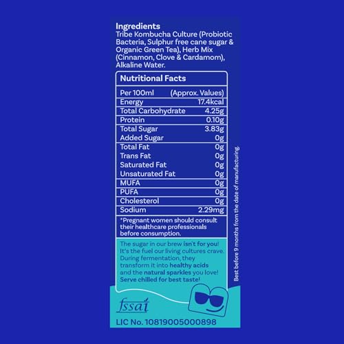Image of Tribe Kombucha Probiotic Super Drink | Supports Gut Health | Gluten-Free | Naturally Fermented | Super Refreshing | Gut Friendly | Improves Blood Sugar | Antioxidant and Hydration | No Added Sugar | 250 ML X 6 (OG CLASSIC)