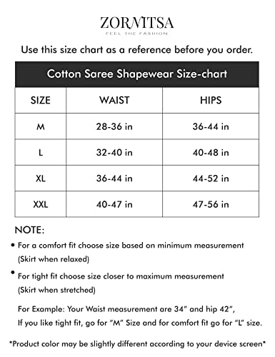 Image of ZORNITSA Cotton Lycra Saree Shapewear Petticoat for Women, Stretchable Saree Shaper Petticoat Inskirt, Shape wear Dress for Saree, Skirts