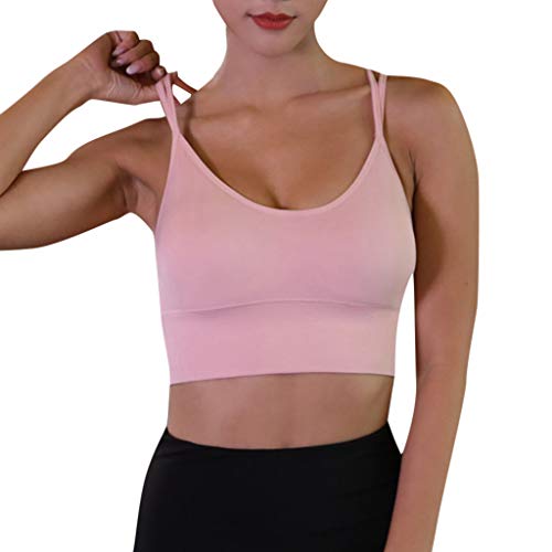 MRULIC Sports Vest Casual Fashion Sling Vest Tank Comfortable Breathable Sports Yoga Top Women Athletic Running Sports Bra Fitness Seamless Padded Tops(Pink,XL)