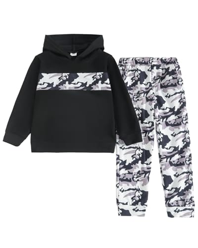 Boys Sweatsuit Long Sleeve Color Block Hoodie Sweatshirt and Jogger Pants 2PC Sets Fall Clothes (Sizes: 4-8)