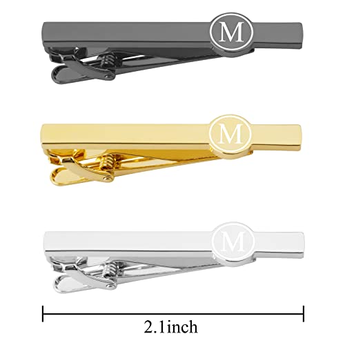 Tie Clips for Men, Black Gold Silver 2.1inch Initial Alphabet Letter Tie Clip Bar Set3