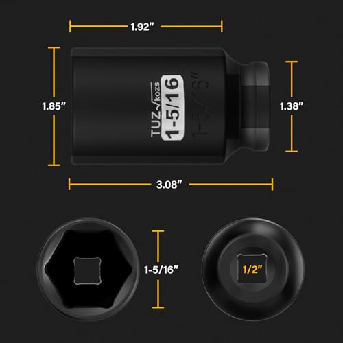Image of 1 /2 Inch Drive 1-5 /16 Inch Deep SAE 6 Point CR-MO Impact Socket | Radius Corner Design,Square Chamfered Opening,Axle Nut Impact Grade Socket for Easy Removal