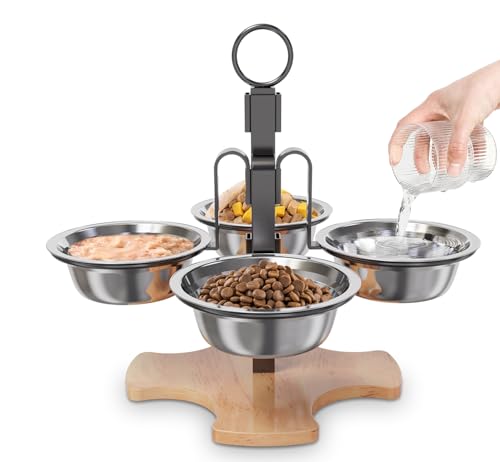 Optyuwah Ciotola per gatti rialzata per gatti – Set di 4 ciotole regolabile in altezza con supporto, 4 ciotole in acciaio inox per cibo cani di piccola taglia
