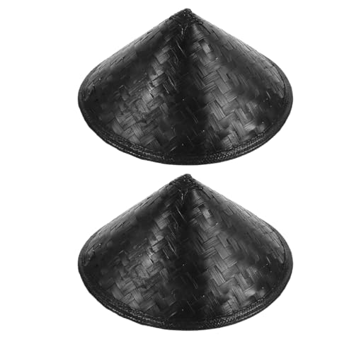 Chapeau chinois conique noir en bambou de 36 cm pour cosplay samouraï lot de 2
