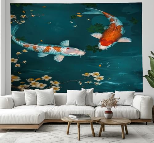 Tenture murale koi dans l'eau impression textile haut de gamme 230x180cm