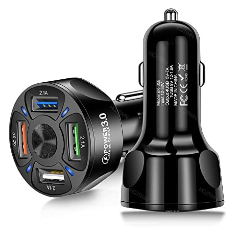 4-Port Car Charger Adapter, CalmGeek 35W USB Car Charger Fast Charge QC 3.0 Port Compatible with iPhone 14 13 12 Pro Max X XR XS 8 Samsung Galaxy Note 20/10 S21/20/10 Google Pixel Cover