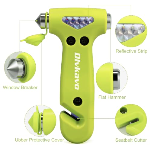 Image of Window Breaker, 3-in-1 Emergency Escape Tool with Car Safety Hammer and Seat Belt Cutter, Safety Emergency Car Tool for Car, Office, Home, Green