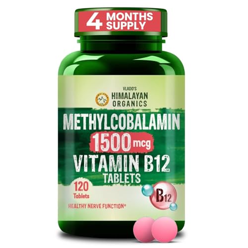 Image of Vlado's Himalayan Organics Vitamin B12 Tablets 1500 mcg -Active form of Methylcobalamin Vitamin B12 Supplements for Men & Women- 120 Veg Tablets (4 Months Supply Pack)