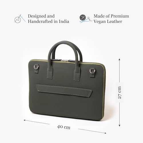 Image of Bellblock Sleek Messenger Laptop Bags For Men /Women Office Use | Travel Friendly With Luggage Strap | Office Bag For Man /Woman | Cotton Canvas | Olive Green (Upto 14 Inch)